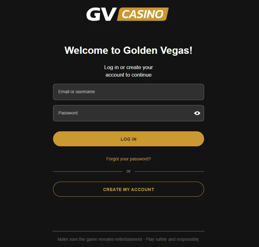 Interface de connexion des membres du GOLDENVEGAS CASINO