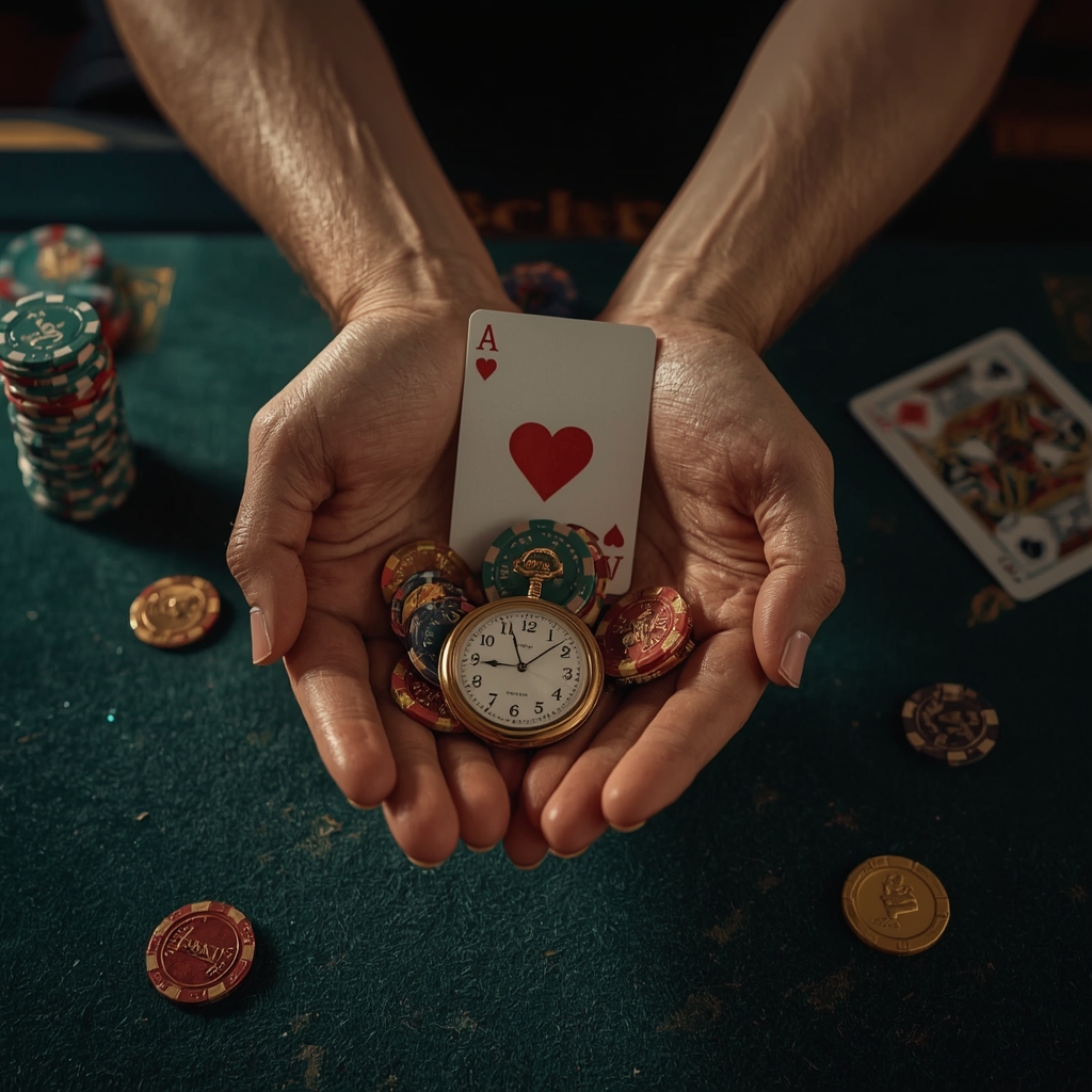 bonus et jetons dans les mains d'un joueur de GOLDENVEGAS CASINO